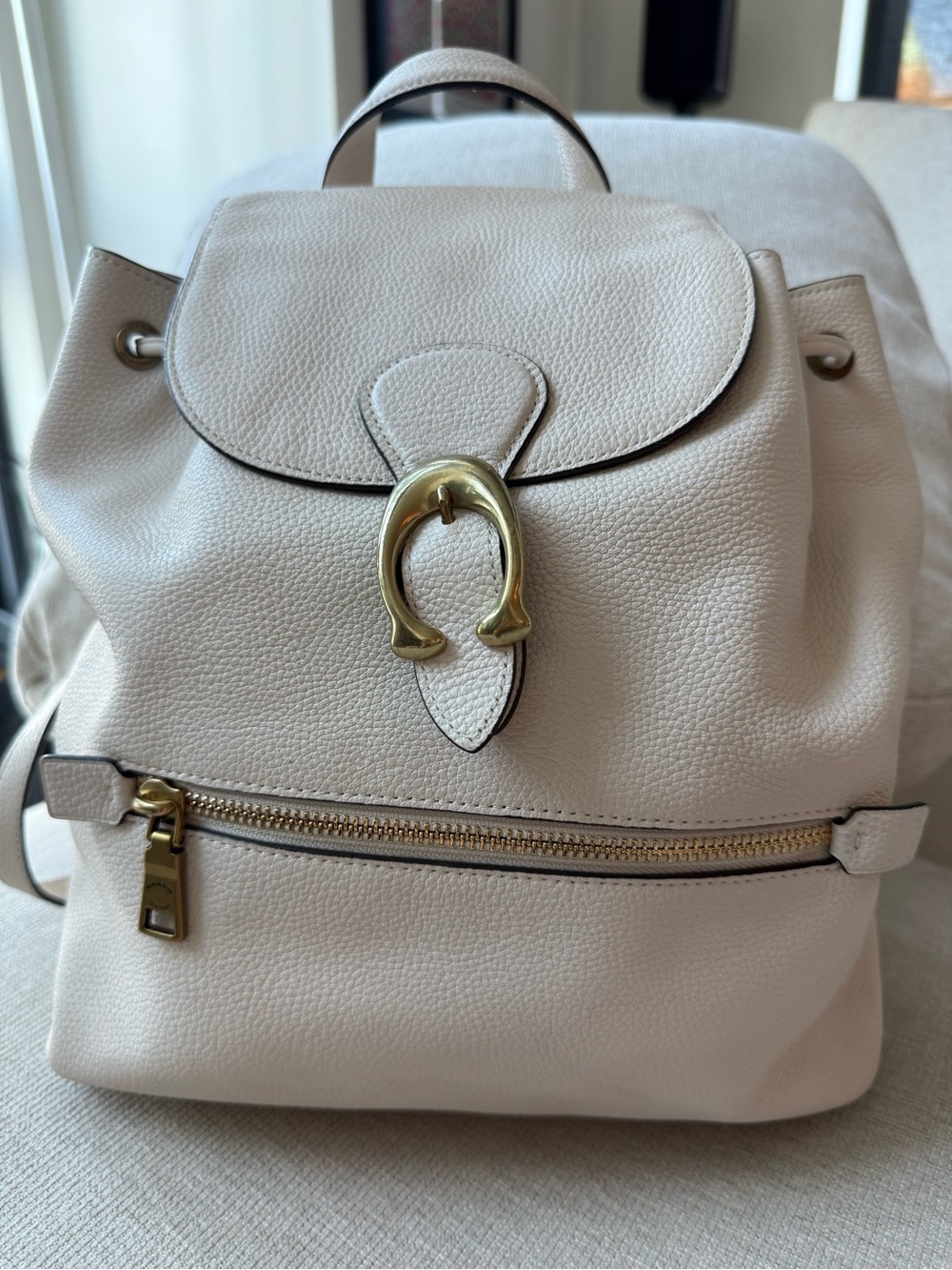 Coach Evie White Leather Backpack with Gold Hardware